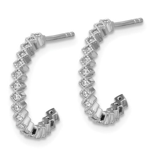 Sterling Silver Rhodium-Plated Cubic Zirconia Polished J-Hoop Post Earrings, 16.5 mm - View 2