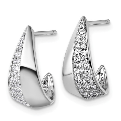 Sterling Silver Rhodium-Plated Cubic Zirconia Polished J-Hoop Post Earrings, 17.2 mm - View 2