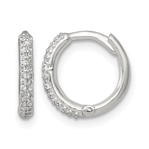 Sterling Silver Polished Cubic Zirconia 12 mm Hinged Round Hoop Earrings, 11.8 mm Long