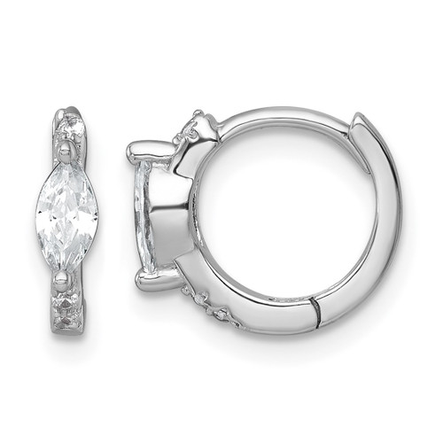 Sterling Silver Rhodium-Plated Polished Round and Marquise Cubic Zirconia Round Hinged Hoop Earrings, 11.3 mm