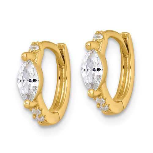 Sterling Silver Gold-Tone Polished Round and Marquise Cubic Zirconia Round Hinged Hoop Earrings, 11.2 mm - View 2