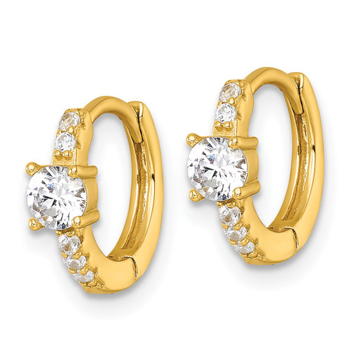Sterling Silver Gold-Tone Polished Cubic Zirconia Round Hinged Hoop Earrings, 11.2 mm - View 2