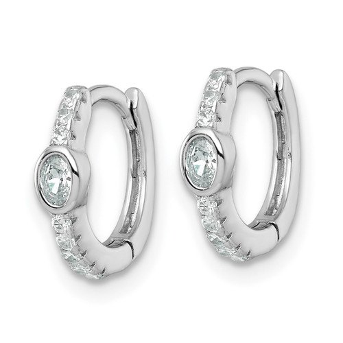 Sterling Silver Rhodium-Plated Polished Round and Oval Cubic Zirconia Round Hinged Hoop Earrings, 11.4 mm - View 2
