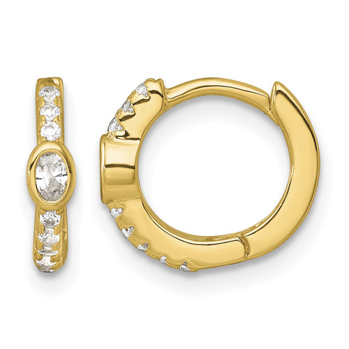 Sterling Silver Gold-Tone Polished Round and Oval Cubic Zirconia Round Hinged Hoop Earrings, 11.2 mm