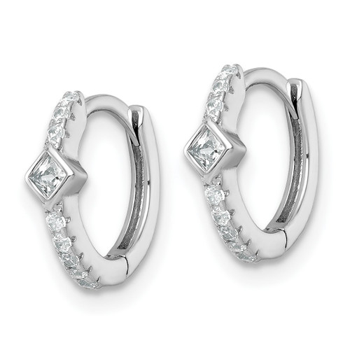 Sterling Silver Rhodium-Plated Polished Round and Square Cubic Zirconia Round Hinged Hoop Earrings, 11.7 mm - View 2