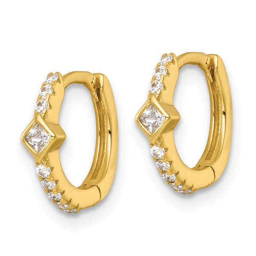 Sterling Silver Gold-Tone Polished Round and Square Cubic Zirconia Round Hinged Hoop Earrings, 11.5 mm - View 2