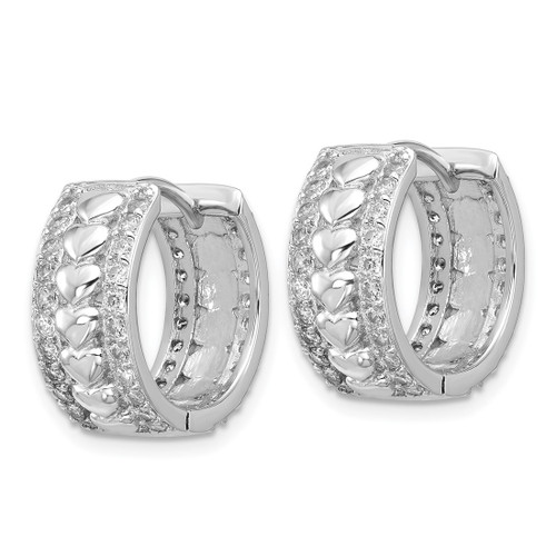 Sterling Silver Rhodium-Plated Cubic Zirconia Polished Hearts Hinged Hoop Earrings, 16.2 mm - View 2