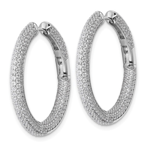 Sterling Silver Rhodium-Plated In and Out Cubic Zirconia Pave 3.1 x 29 mm Hinged Hoop Earrings, 29.3 mm Long - View 2