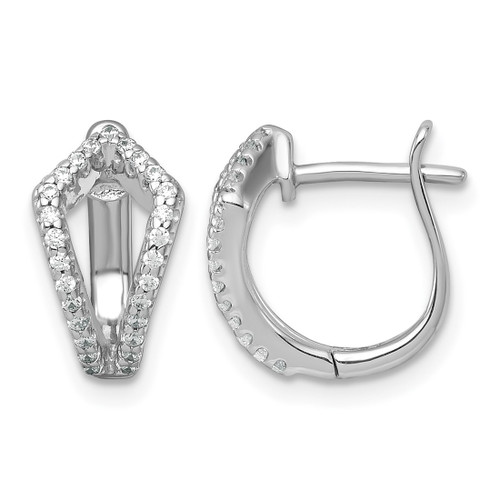 Sterling Silver Rhodium-Plated Polished Cubic Zirconia Hinged Hoop Earrings, 13.1 mm