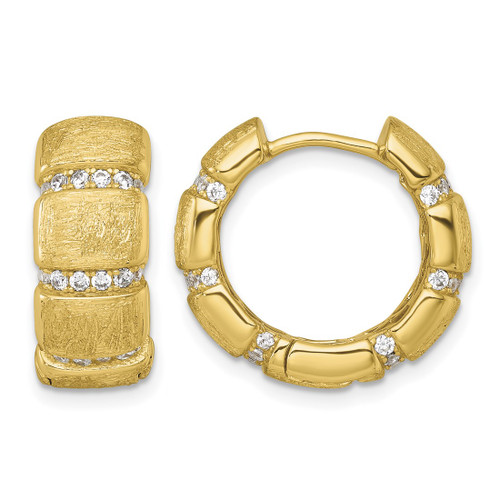 Sterling Silver Gold-Tone Polished and Textured Cubic Zirconia 8.0 mm Round Hinged Hoop Earrings, 19.1 mm Long