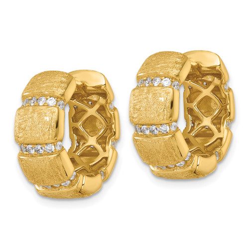 Sterling Silver Gold-Tone Polished and Textured Cubic Zirconia 8.0 mm Round Hinged Hoop Earrings, 19.1 mm Long - View 2