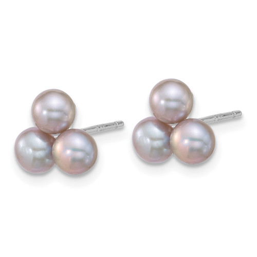 Sterling Silver Rhodium-Plated 5-6 mm Button Grey 3-Cultured Freshwater Pearl Stud Earrings, 9.5 mm Long - View 2