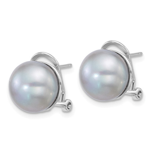 Sterling Silver Rhodium-Plated 11-12 mm Button Grey Cultured Freshwater Pearl Omega Back Stud Earrings - View 2