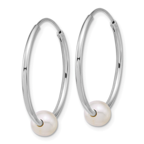 Sterling Silver Rhodium-Plated 7-8 mm Semi-Round White Cultured Freshwater Pearl 30 mm Endless Hoop Earrings, 27.5 mm Long - View 2
