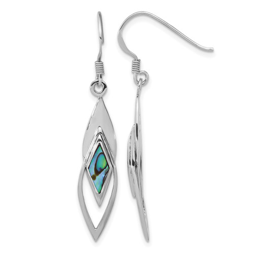 Sterling Silver Rhodium-Plated Polished Abalone Fancy Dangle Shepherd Hook Drop French Wire Earrings, 45.45 mm