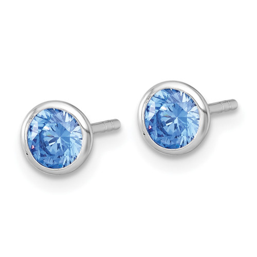 Sterling Silver Rhodium-Plated Polished 6.25 mm Blue Cubic Zirconia Stud Stud Earrings, 6.2 mm Long - View 2