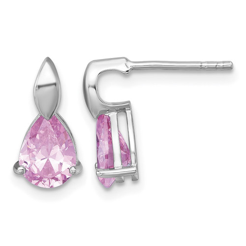 Sterling Silver Rhodium-Plated Polished Pink Pear Cubic Zirconia Teardrop Stud Earrings, 13.9 mm