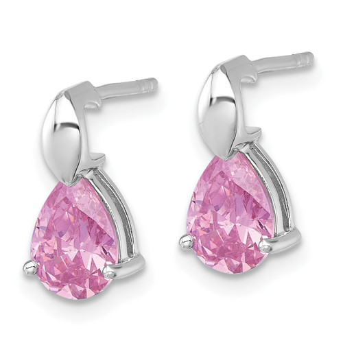 Sterling Silver Rhodium-Plated Polished Pink Pear Cubic Zirconia Teardrop Stud Earrings, 13.9 mm - View 2