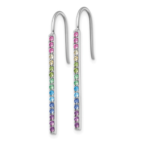 Sterling Silver Rhodium-Plated Polished Rainbow Nano Crystals Bar Shepherd Hook Drop French Wire Earrings, 37.8 mm - View 2