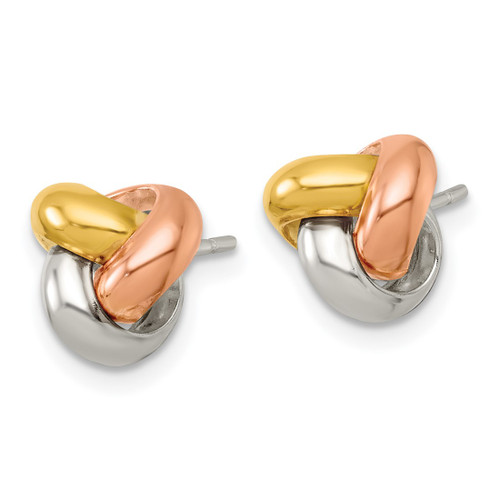 Sterling Silver Gold-Tone and Rose-Tone Polished Love Knot Stud Earrings, 9.2 mm - View 2