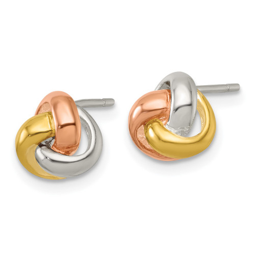 Sterling Silver Gold-Tone and Rose-Tone Polished Love Knot Stud Earrings, 8.1 mm - View 2