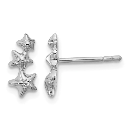 Sterling Silver Rhodium-Plated Cubic Zirconia Polished Three Stars Stud Earrings, 10.9 mm