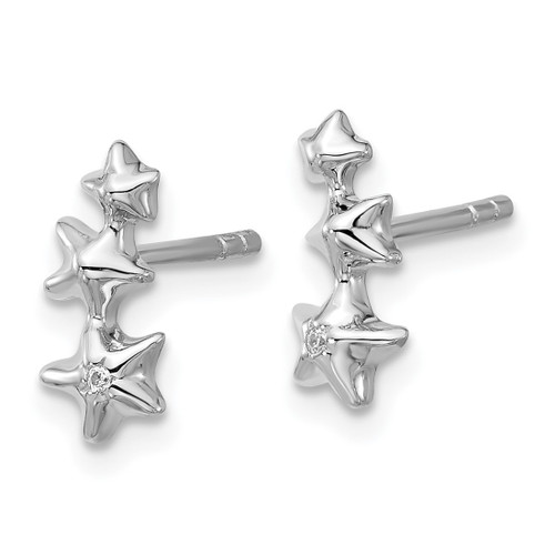Sterling Silver Rhodium-Plated Cubic Zirconia Polished Three Stars Stud Earrings, 10.9 mm - View 2