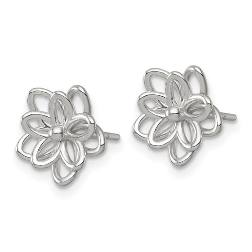 Sterling Silver Polished Flower Stud Earrings, 11.3 mm - View 2