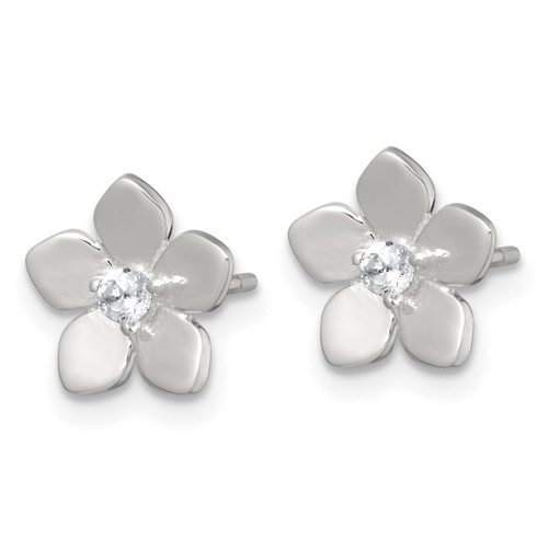 Sterling Silver Polished Cubic Zirconia Flower Stud Earrings, 9.5 mm - View 2