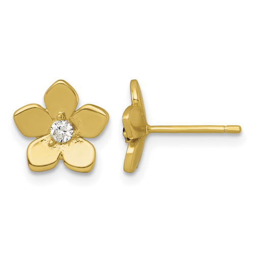 Affordable Expressions Sterling Silver Gold-Tone Polished Cubic Zirconia Flower Stud Earrings, 9.6 mm