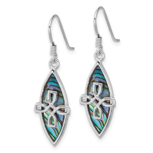 Sterling Silver Rhodium-Plated Polished Abalone Cross Dangle Shepherd Hook Drop French Wire Earrings, 37.2 mm - View 2