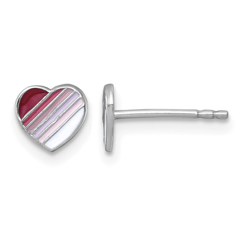 Sterling Silver Madi K Rhodium-Plated Enameled Striped Heart Stud Earrings, 6 mm