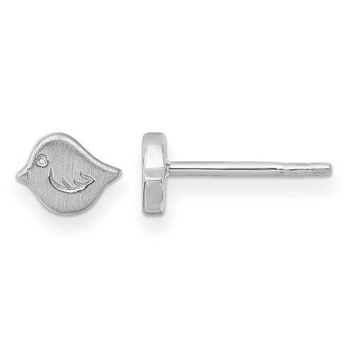 Sterling Silver Rhodium-Plated Brushed Bird Petite Stud Earrings, 5.5 mm