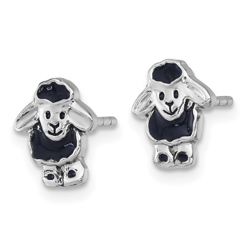 Sterling Silver Rhodium-Plated Polished Enameled Black Sheep Stud Earrings, 9.5 mm - View 2