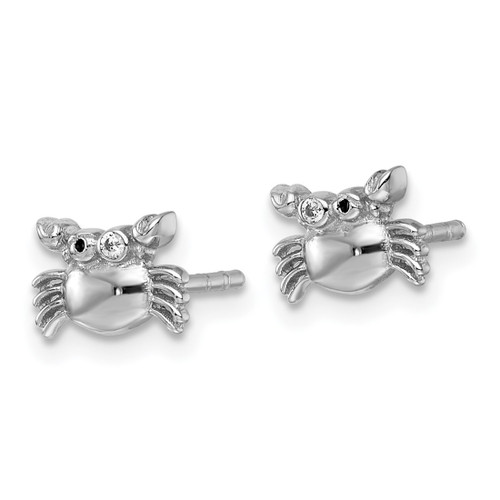 Sterling Silver Rhodium-Plated Polished Crab with Black Enamel and Cubic Zirconia Eyes Petite Stud Earrings, 5.5 mm - View 2
