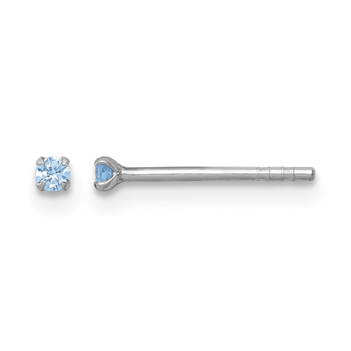 Sterling Silver Madi K Rhodium-Plated 2.00 mm Blue Cubic Zirconia Stud Stud Earrings, 2 mm Long
