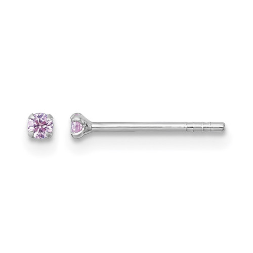 Sterling Silver Madi K Rhodium-Plated 2.00 mm Pink Cubic Zirconia Stud Stud Earrings, 2 mm Long