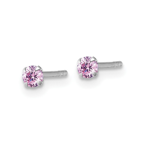 Sterling Silver Madi K Rhodium-Plated 3.00 mm Pink Cubic Zirconia Stud Stud Earrings, 3 mm Long - View 2