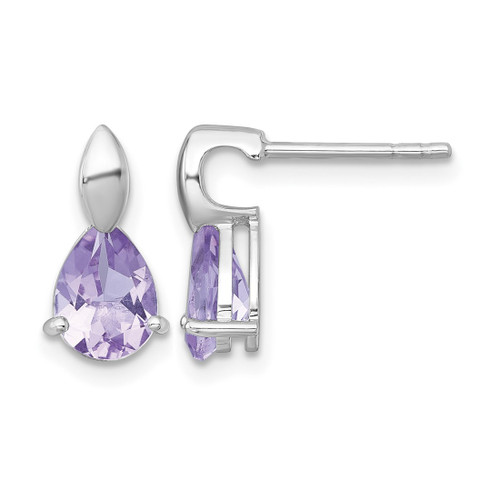 Sterling Silver Rhodium-Plated Polished Pear Amethyst Teardrop Stud Earrings, 13.35 mm