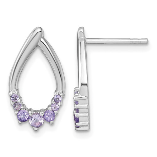 Sterling Silver Rhodium-Plated Polished Amethyst Teardrop Post Dangle Earrings, 18.25 mm