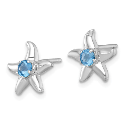 Sterling Silver Rhodium-Plated Polished Round Light Swiss Blue Topaz Starfish Stud Earrings, 11.9 mm - View 2