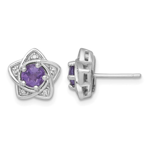 Sterling Silver Rhodium-Plated Polished Amethyst and White Topaz Star Stud Earrings, 10.75 mm