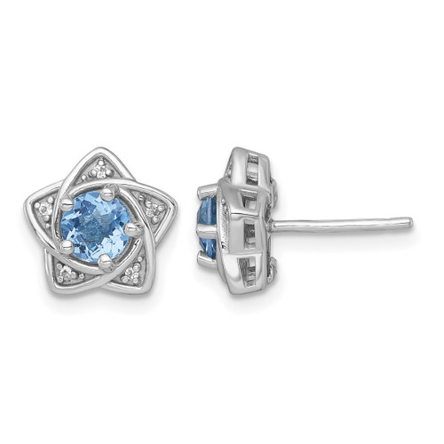Sterling Silver Rhodium-Plated Polished Round Light Swiss Blue and White Topaz Star Stud Earrings, 10.7 mm