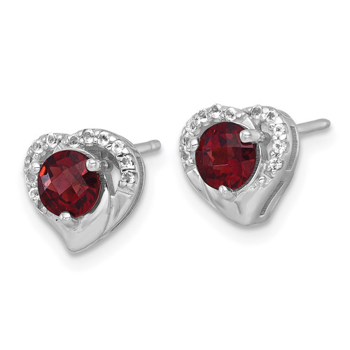 Sterling Silver Rhodium-Plated Polished Garnet and White Topaz Heart Stud Earrings, 9.2 mm - View 2