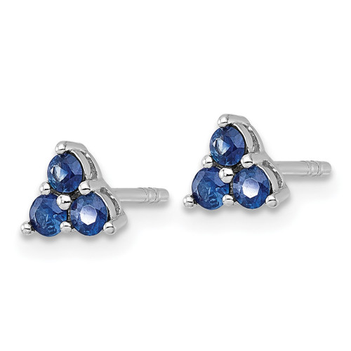 Sterling Silver Rhodium-Plated Polished Three Round Sapphires Petite Stud Earrings, 5.65 mm - View 2