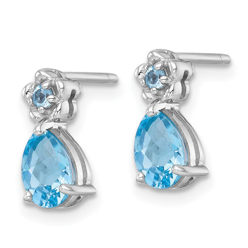 Sterling Silver Rhodium-Plated Polished Light Swiss Blue Topaz Teardrop and Flower Stud Earrings, 12 mm - View 2