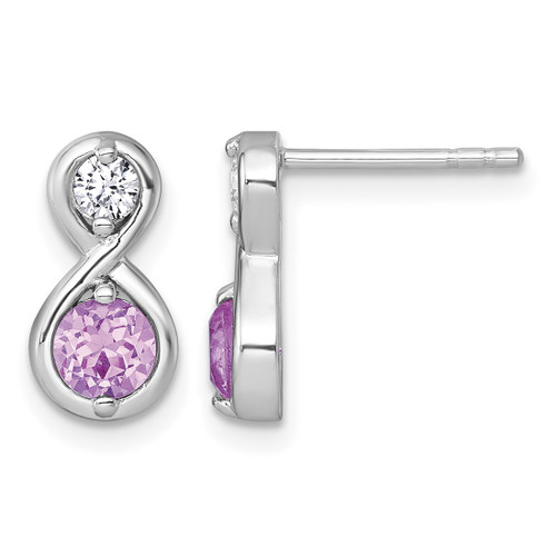 Sterling Silver Rhodium-Plated Polished Round Lab-Created Ruby and Cubic Zirconia Infinity Stud Earrings, 13.1 mm