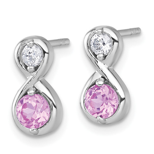 Sterling Silver Rhodium-Plated Polished Round Lab-Created Ruby and Cubic Zirconia Infinity Stud Earrings, 13.1 mm - View 2