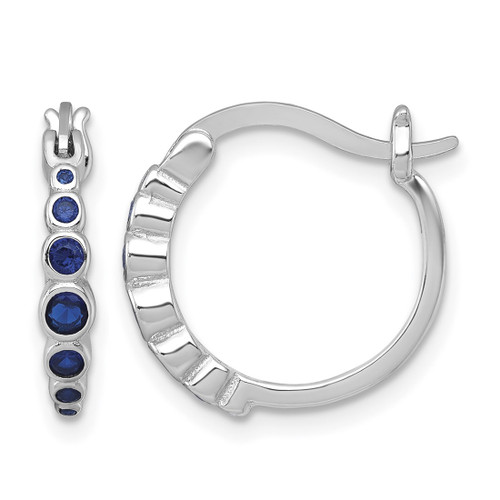 Sterling Silver Rhodium-Plated Graduated Blue Lab-Created Sapphire Hoop Earrings, 16.6 mm