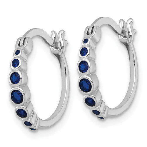 Sterling Silver Rhodium-Plated Graduated Blue Lab-Created Sapphire Hoop Earrings, 16.6 mm - View 2